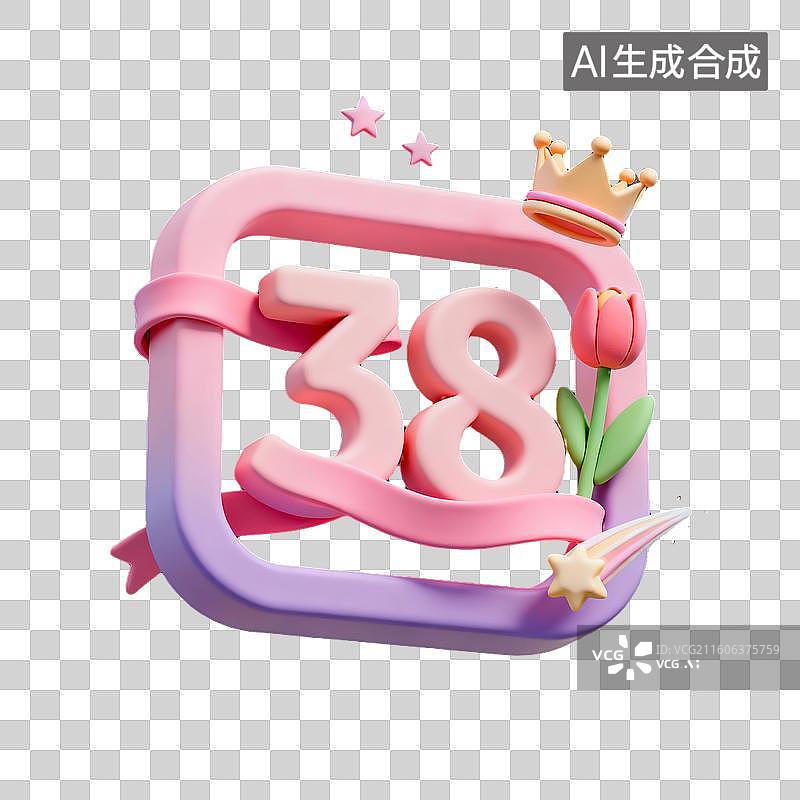 【AI数字艺术】3d粘土质感国际节日数字38妇女节组合元素图片素材
