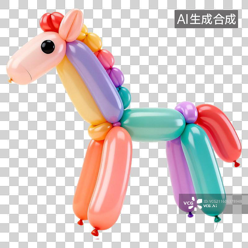 【AI数字艺术】气球马匹小马膨胀感3D卡通立体C4D渲染质感插画元素图片素材