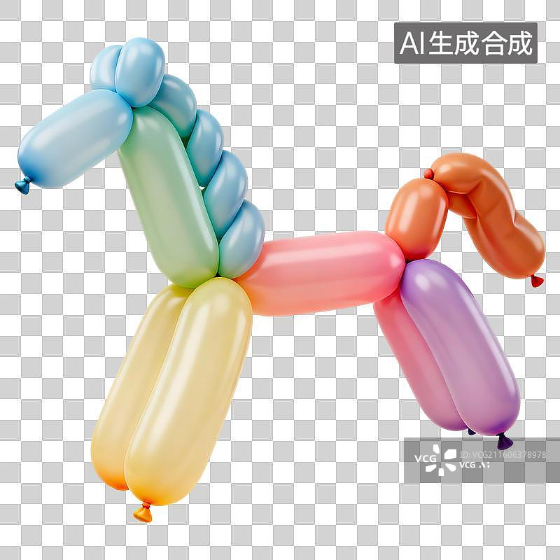 【AI数字艺术】气球马匹小马膨胀感3D卡通立体C4D渲染质感插画元素图片素材