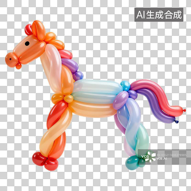 【AI数字艺术】气球马匹小马膨胀感3D卡通立体C4D渲染质感插画元素图片素材