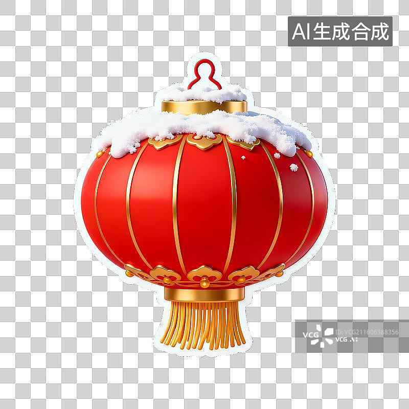 【AI数字艺术】冰雪覆盖中国红灯笼春节 3D 立体免抠设计素材图片素材