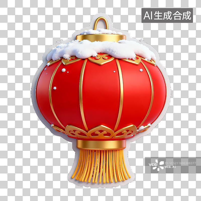 【AI数字艺术】冰雪覆盖中国红灯笼春节 3D 立体免抠设计素材图片素材