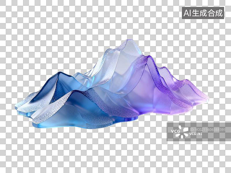 【AI数字艺术】3D渲染，紫色透明琉璃质感，玻璃中国山水风景，国风山元素，山，山脉，国潮风山水画，免抠元素图片素材