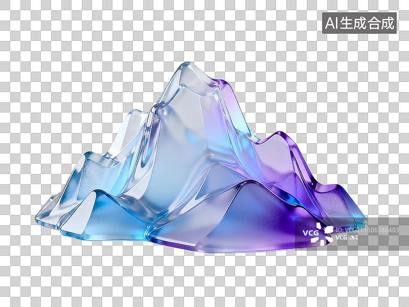 【AI数字艺术】3D渲染，紫色透明琉璃质感，玻璃中国山水风景，国风山元素，山，山脉，国潮风山水画，免抠元素图片素材