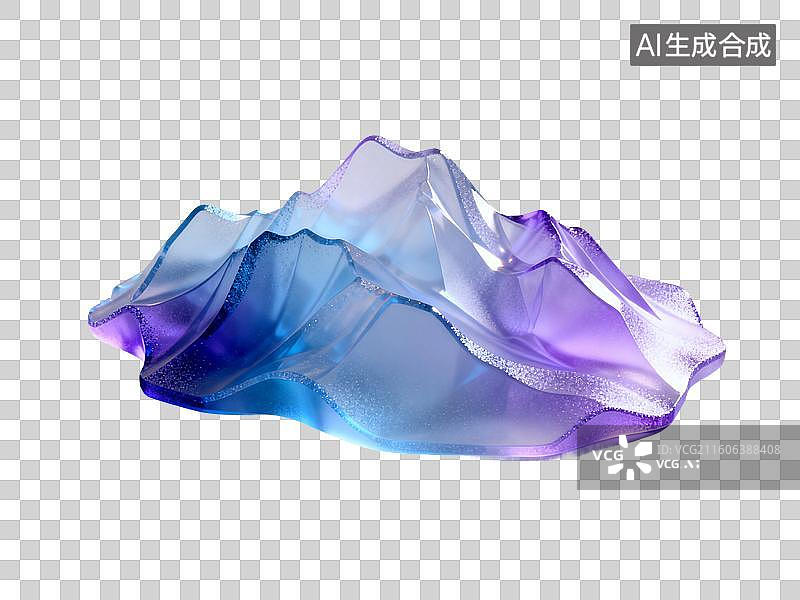【AI数字艺术】3D渲染，紫色透明琉璃质感，玻璃中国山水风景，国风山元素，山，山脉，国潮风山水画，免抠元素图片素材