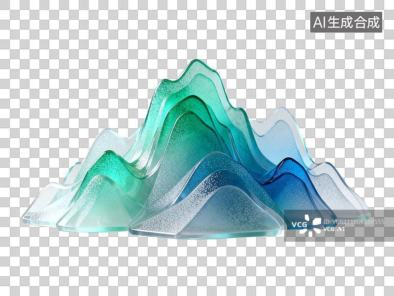【AI数字艺术】3D渲染，透明琉璃质感，玻璃中国山水风景，国风山元素，山，山脉，国潮风山水画，免抠元素图片素材