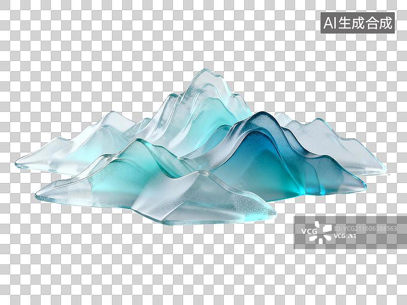 【AI数字艺术】3D渲染，透明琉璃质感，玻璃中国山水风景，国风山元素，山，山脉，国潮风山水画，免抠元素图片素材
