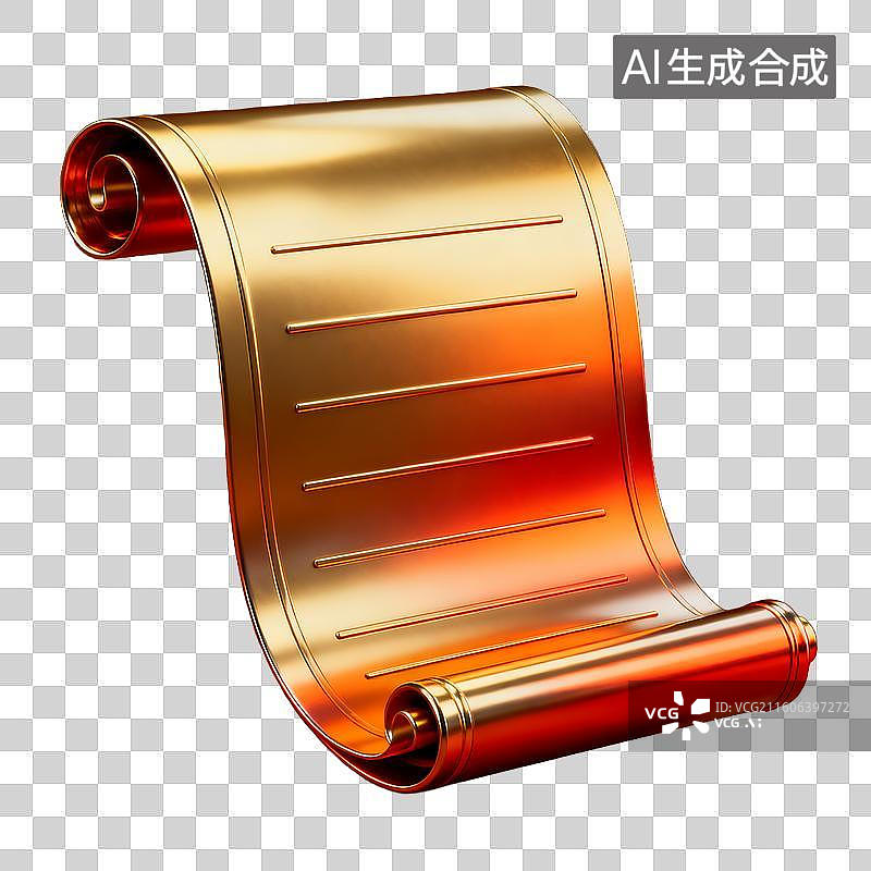 【AI数字艺术】电商购物 促销元素 金色卷轴状金属板图片素材