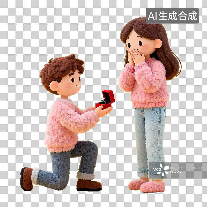 【AI数字艺术】男孩单膝跪地求婚女孩图片素材