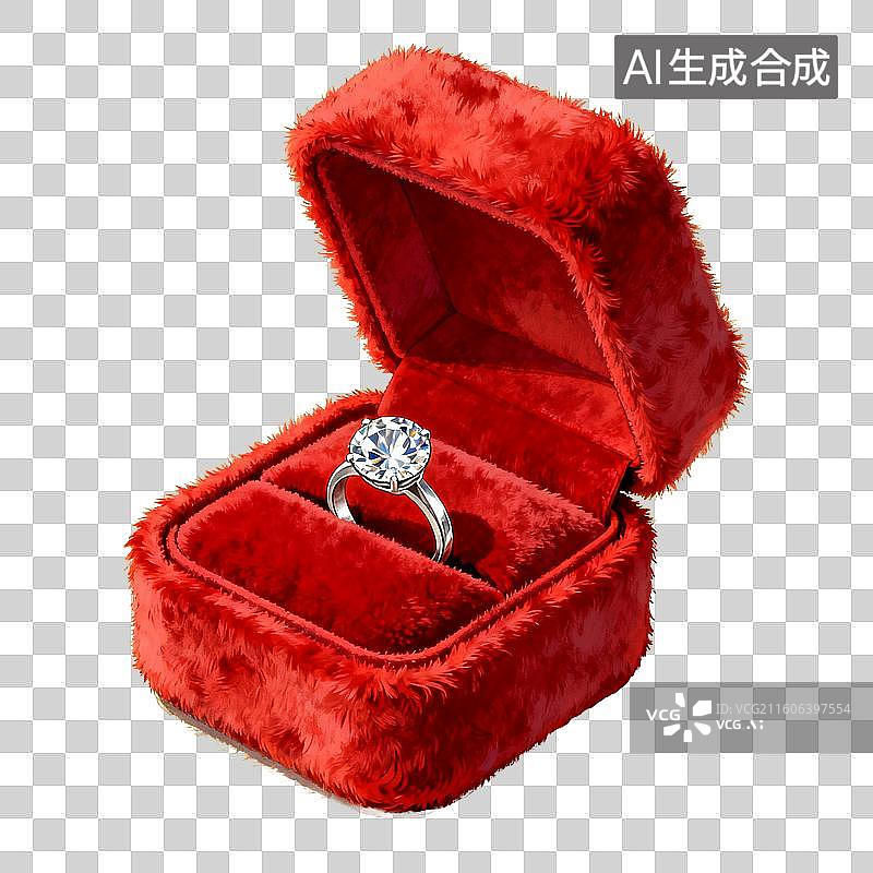 【AI数字艺术】红色绒盒中的钻戒图片素材