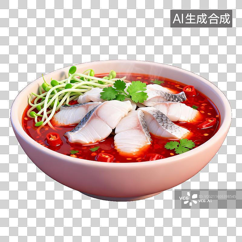 【AI数字艺术】红汤鱼片配豆芽香菜 水煮鱼图片素材