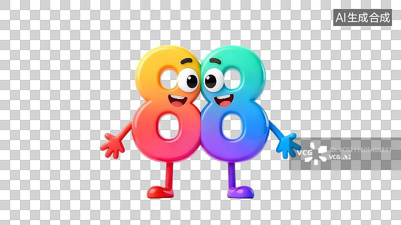 【AI数字艺术】卡通数字拟人化88形象生动可爱图片素材