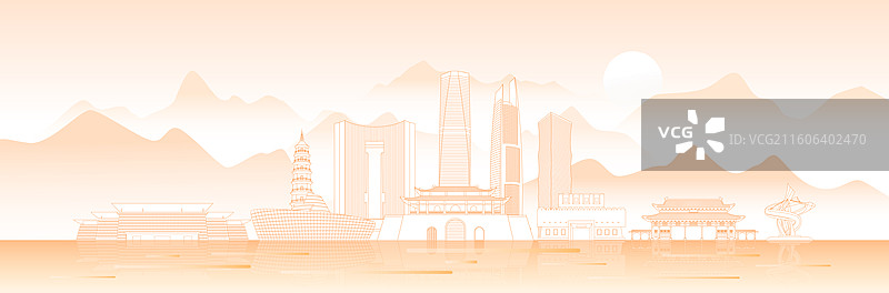 东莞城市建筑现代科技橙色线稿矢量插画图片素材