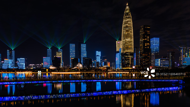 广东深圳十五全运会闭幕式人才公园日落晚霞灯光秀图片素材