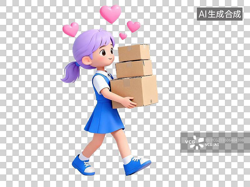 【AI数字艺术】女孩搬运纸箱图片素材