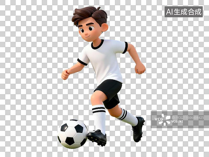 【AI数字艺术】卡通男孩踢足球图片素材
