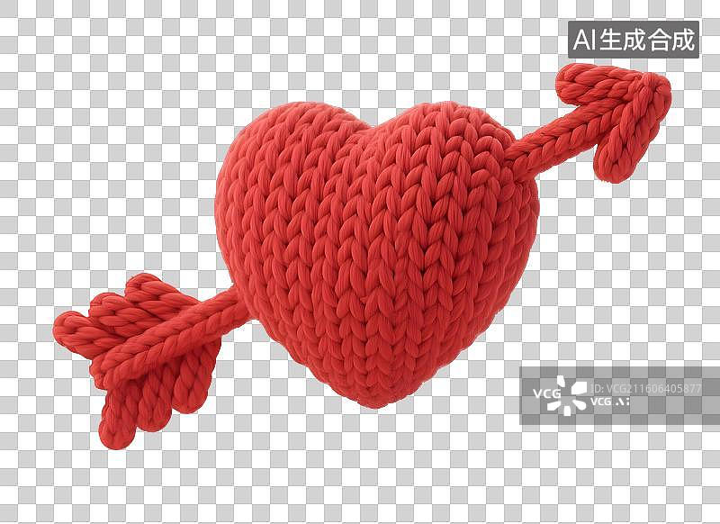 【AI数字艺术】AIGC红色毛线风格一箭穿心，一见钟情，情人节元素，免抠图形图片素材