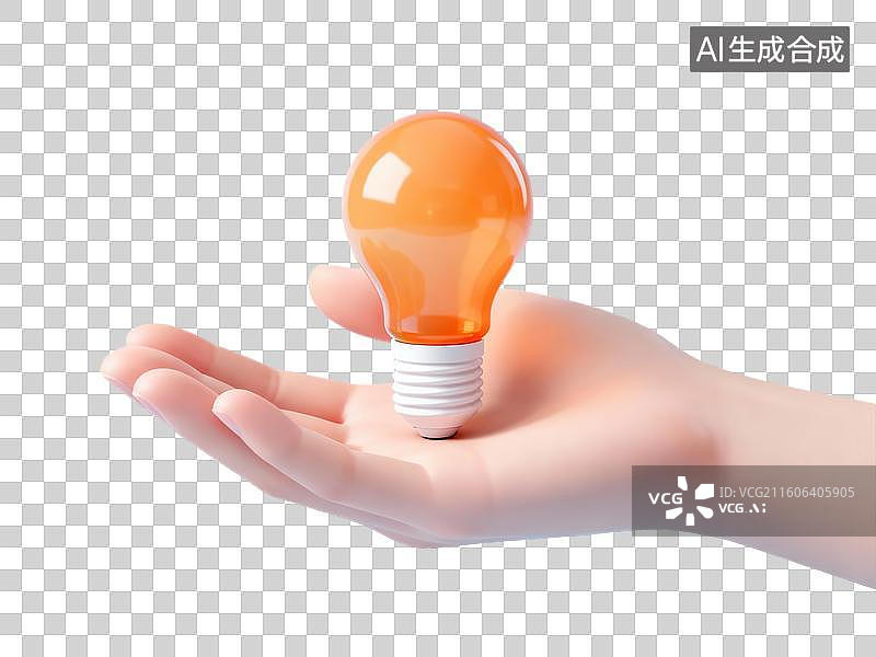 【AI数字艺术】手中托着橙色灯泡图片素材