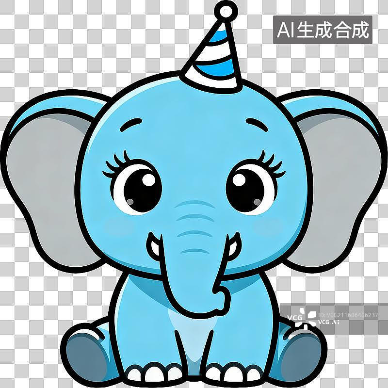 【AI数字艺术】带着生日帽的小象图片素材