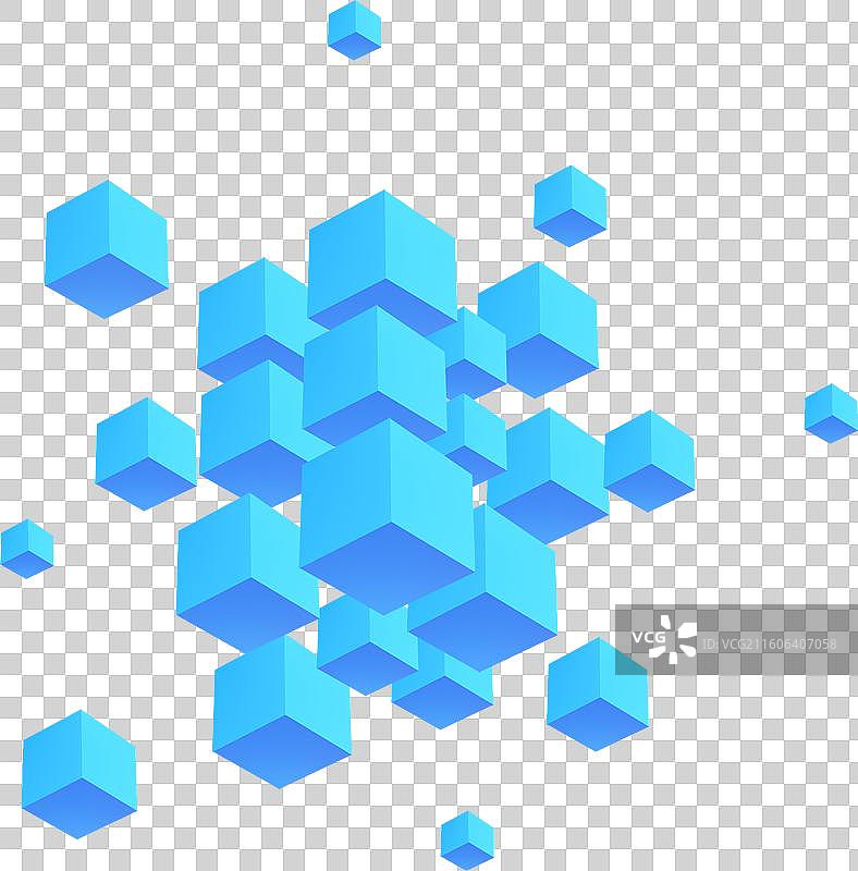 蓝色科技魔方插画元素，互联网高科技元宇宙金融证券未来安全电子数码产品图片素材