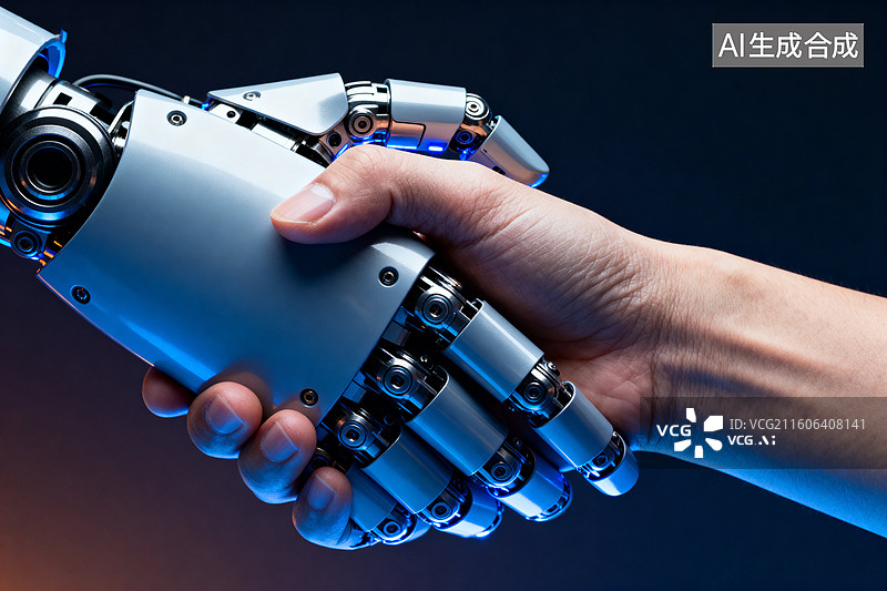 【AI数字艺术】人类与机器人握手展现科技融合图片素材