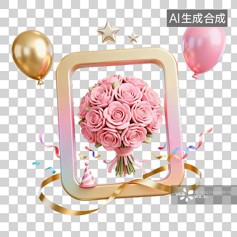 【AI数字艺术】3d粘土特殊纪念日生日玫瑰花边框专题元素图片素材