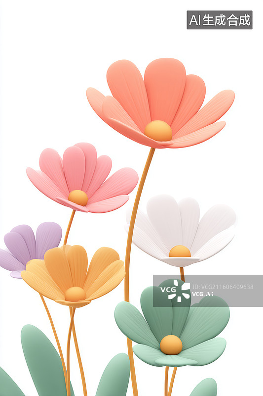 【AI数字艺术】一组多色立体花朵图片素材