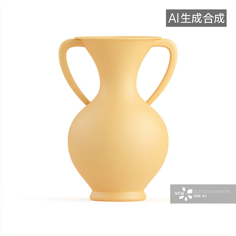 【AI数字艺术】米黄色带双耳的罐子图片素材