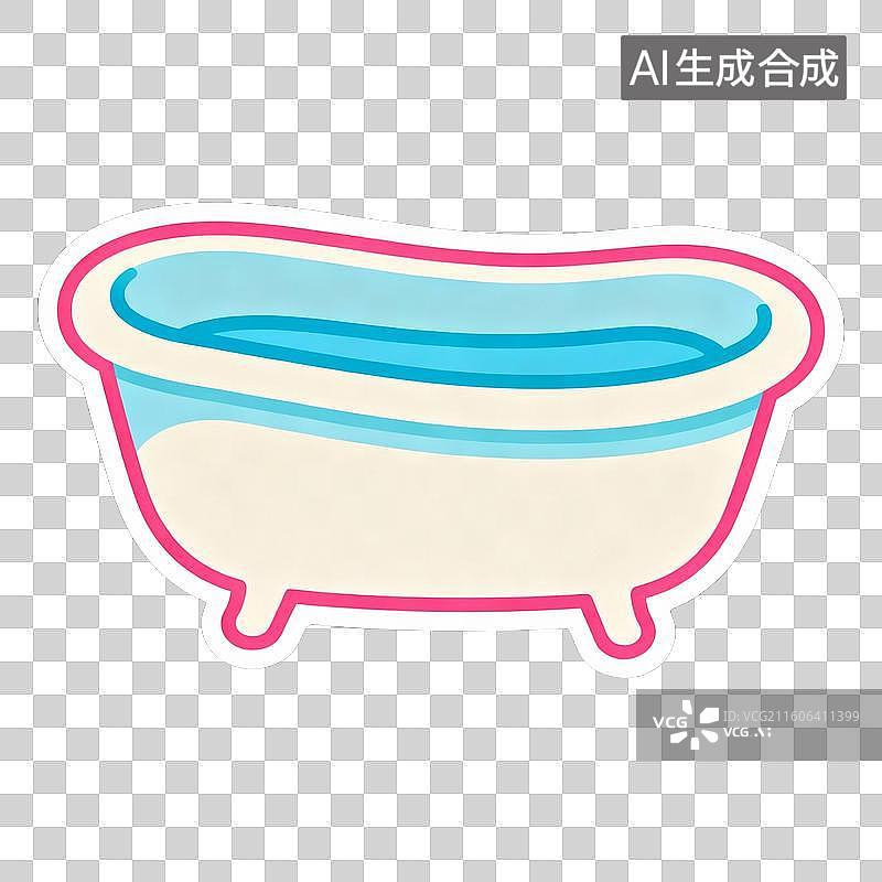 【AI数字艺术】2D贴纸插画风格母婴亲子系列元素宝宝婴儿浴盆图片素材