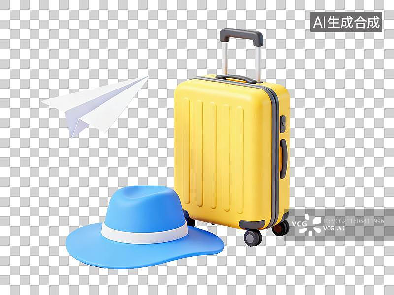 【AI数字艺术】黄色行李箱与蓝色帽子图片素材