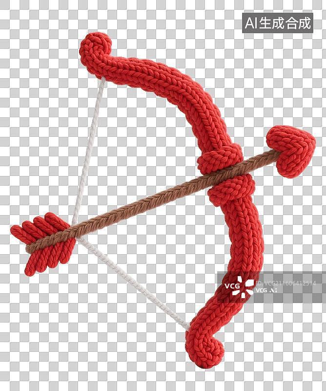 【AI数字艺术】AIGC:毛线风格爱丘比特的弓箭，情人节设计元素，免抠图形图片素材