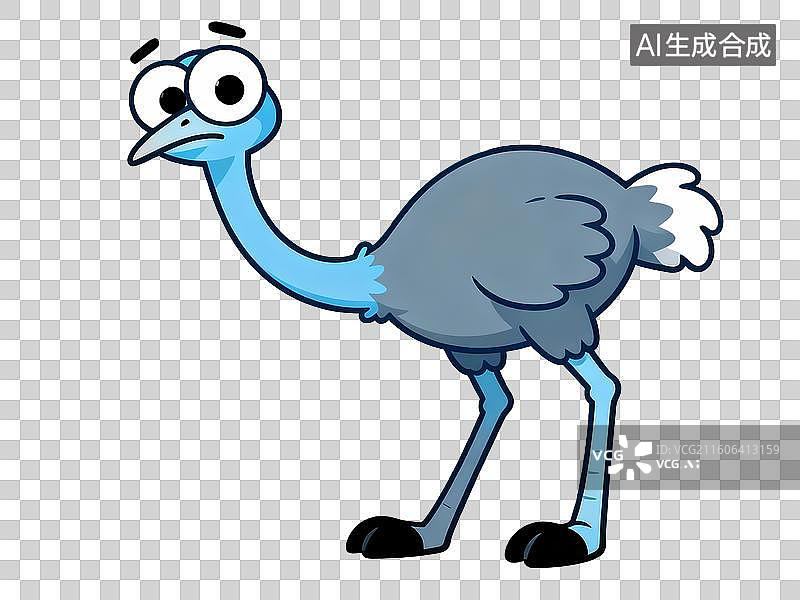 【AI数字艺术】大眼睛歪头鸵鸟发呆卡通形象图片素材