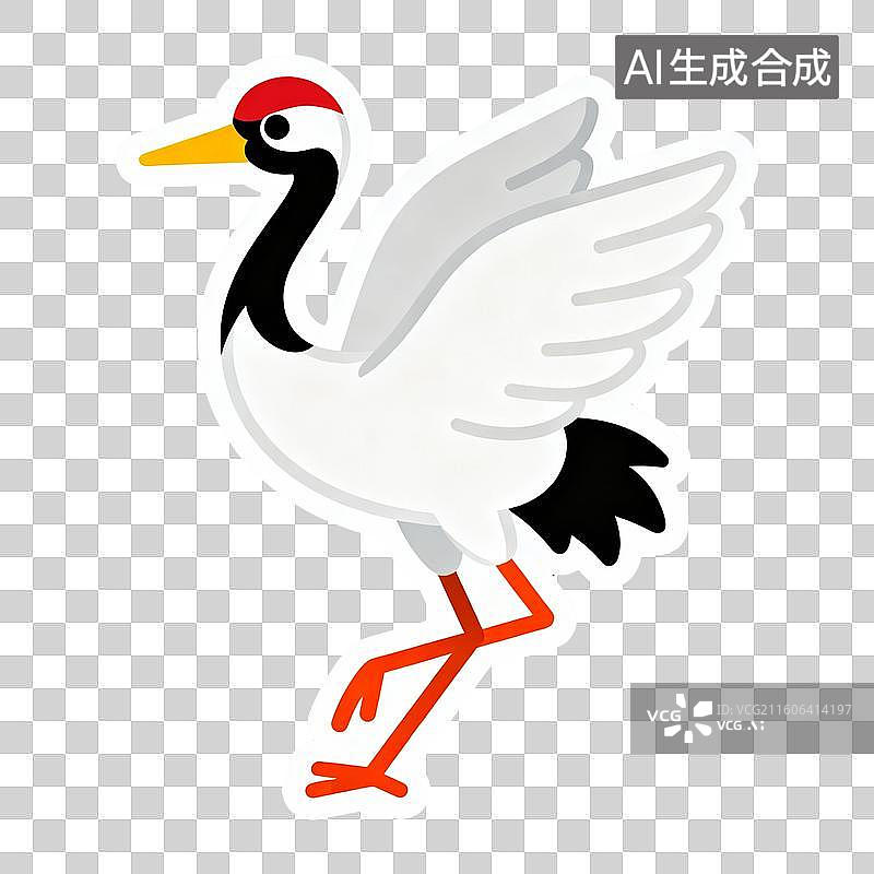 【AI数字艺术】2D贴纸插画风格生日主题元素仙鹤图片素材