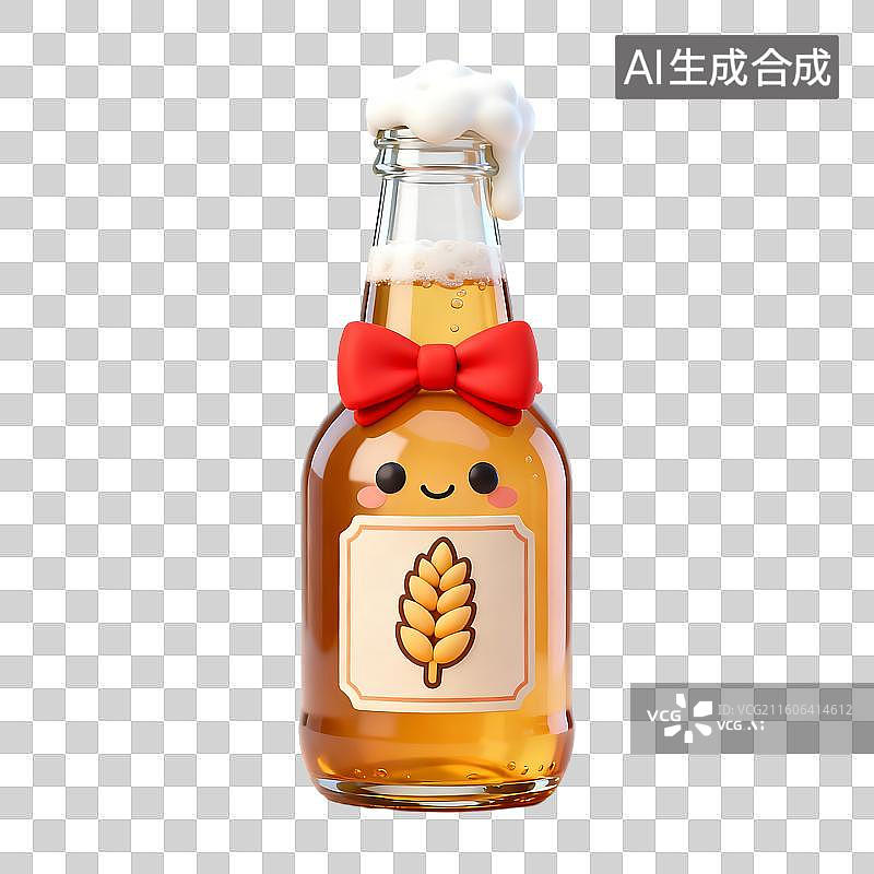 【AI数字艺术】可爱卡通啤酒瓶带红蝴蝶结图片素材