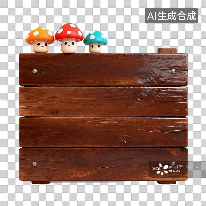 【AI数字艺术】带有可爱蘑菇装饰的木质储物盒图片素材