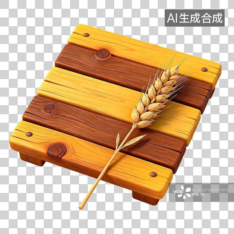 【AI数字艺术】带麦穗的木质木板图片素材