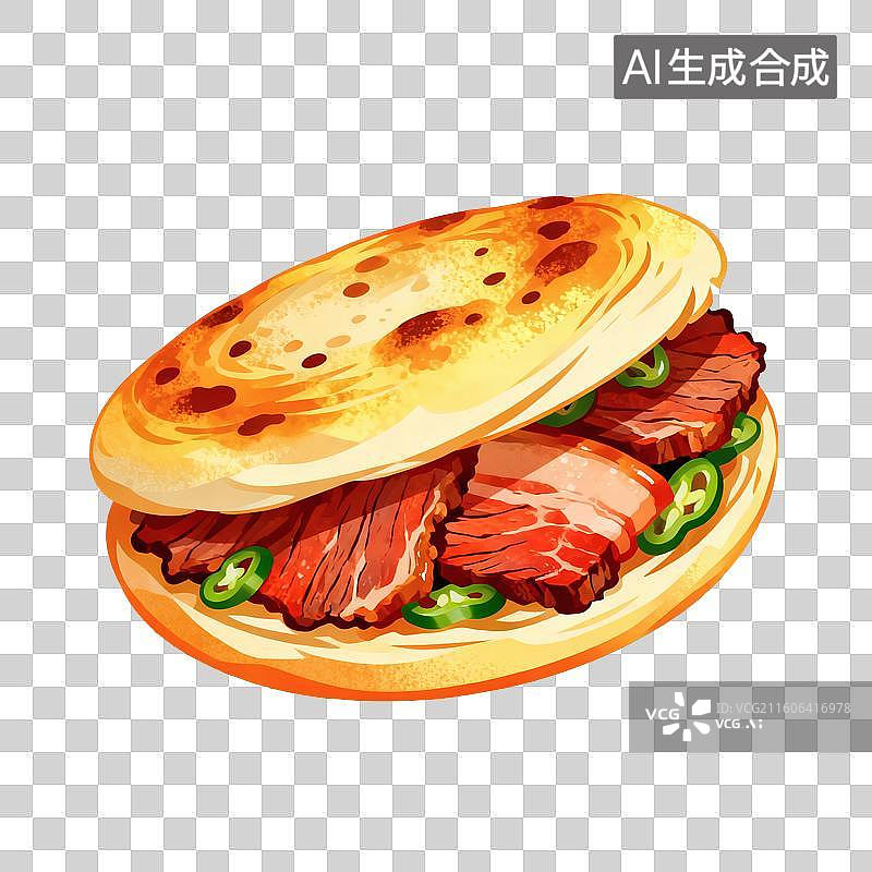 【AI数字艺术】肉夹馍插画图片素材