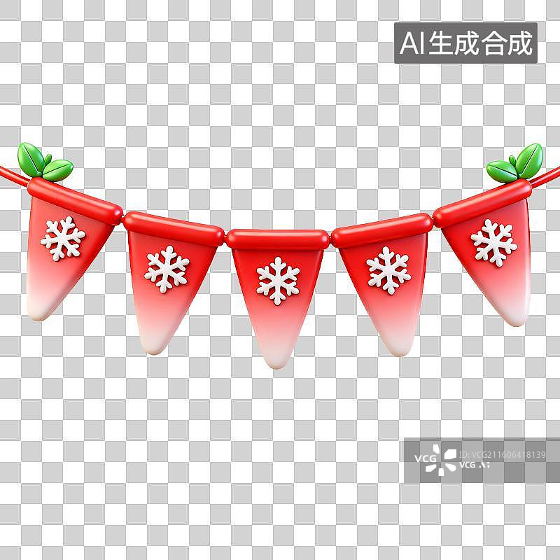 【AI数字艺术】红色三角彩旗带雪花装饰图片素材