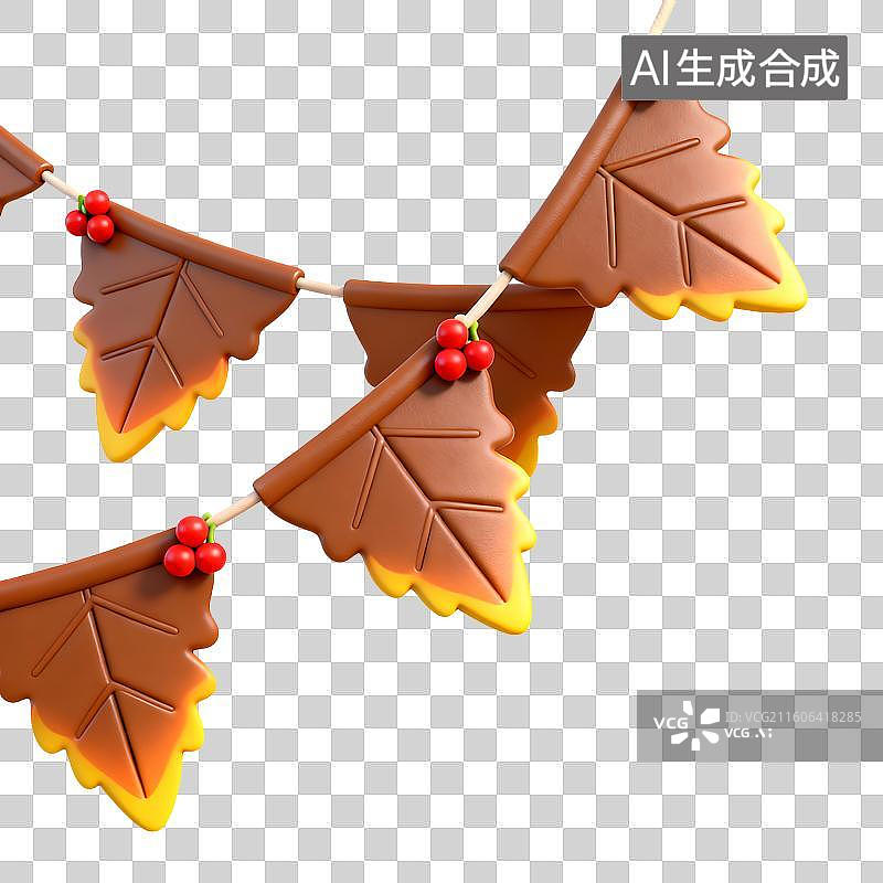 【AI数字艺术】秋季树叶形状装饰彩旗图片素材