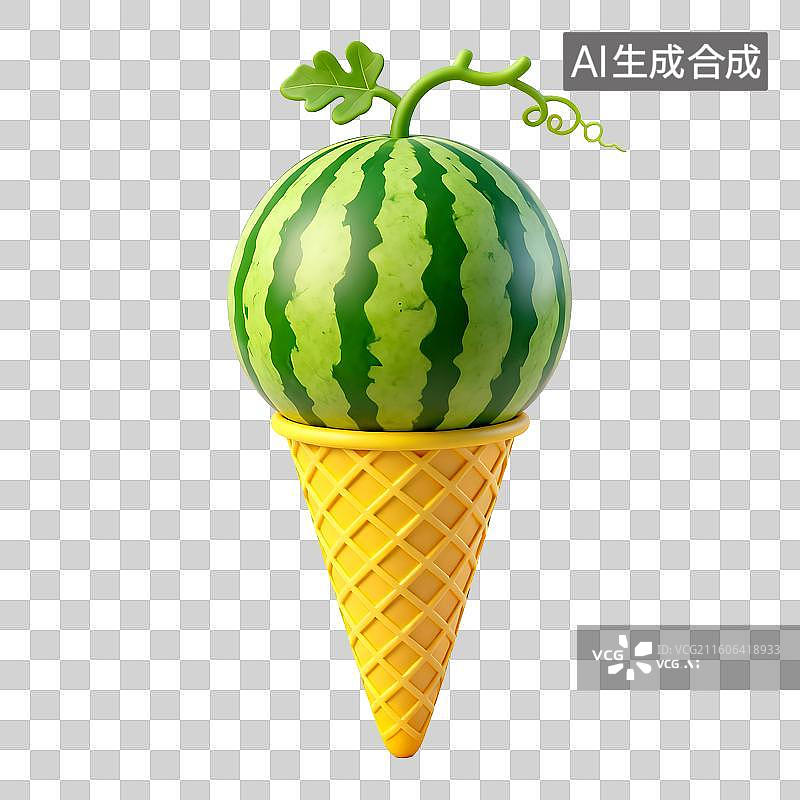 【AI数字艺术】西瓜造型的冰淇淋甜筒图片素材