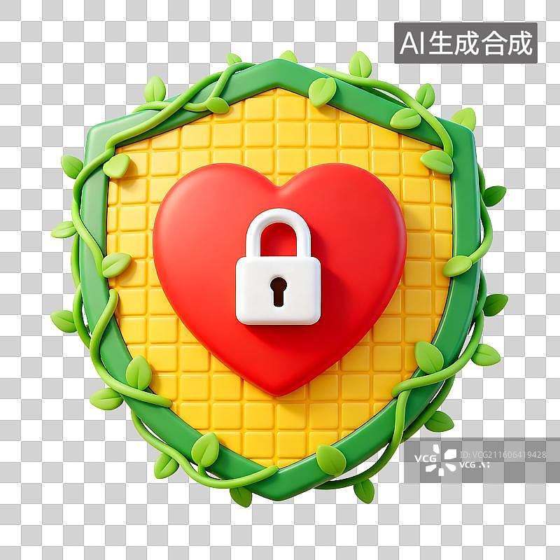 【AI数字艺术】爱心锁护的盾牌形象图片素材