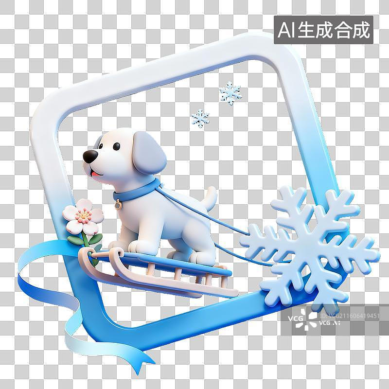【AI数字艺术】3d卡通二十四节气大雪雪橇犬装饰边框元素图片素材