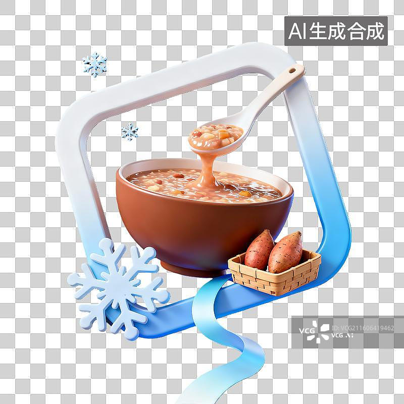 【AI数字艺术】3d卡通二十四节气大雪红薯粥装饰边框元素图片素材