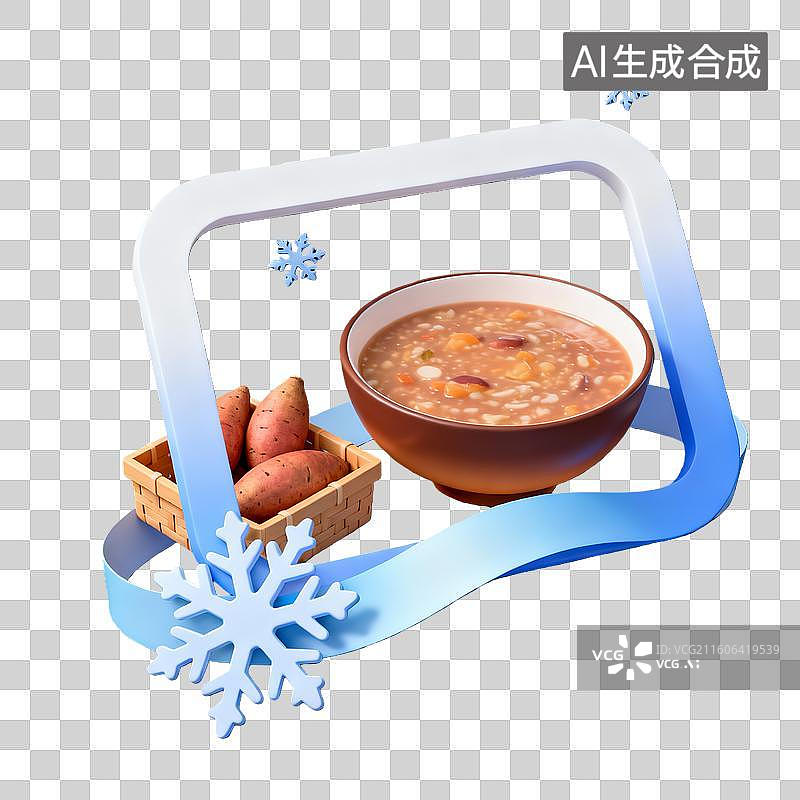 【AI数字艺术】3d卡通二十四节气大雪红薯粥装饰边框元素图片素材