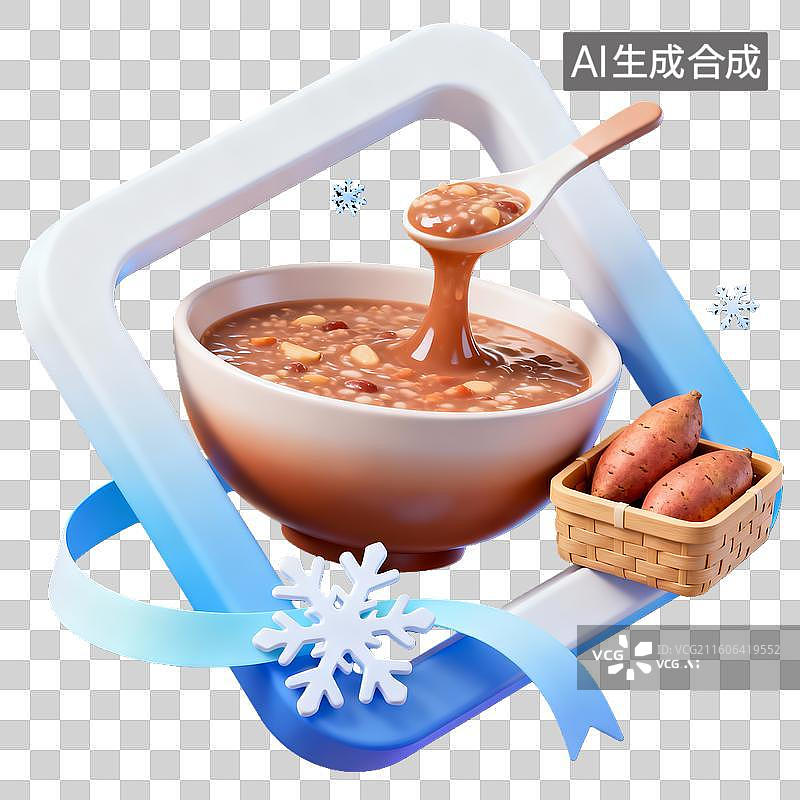 【AI数字艺术】3d卡通二十四节气大雪红薯粥装饰边框元素图片素材