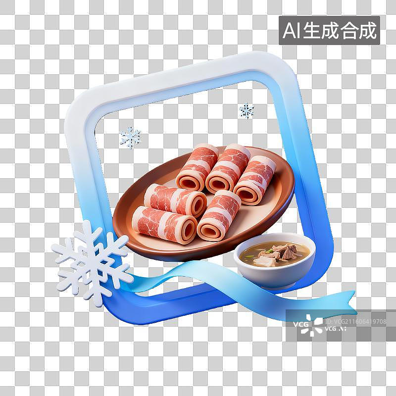 【AI数字艺术】3d卡通二十四节气大雪羊肉卷装饰边框元素图片素材