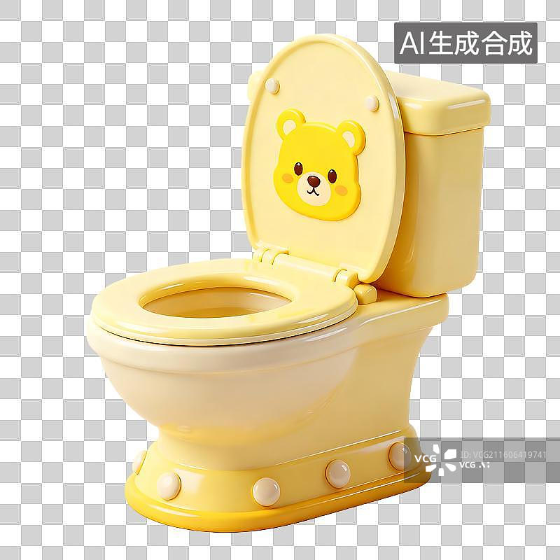 【AI数字艺术】可爱黄色带小熊图案儿童马桶图片素材