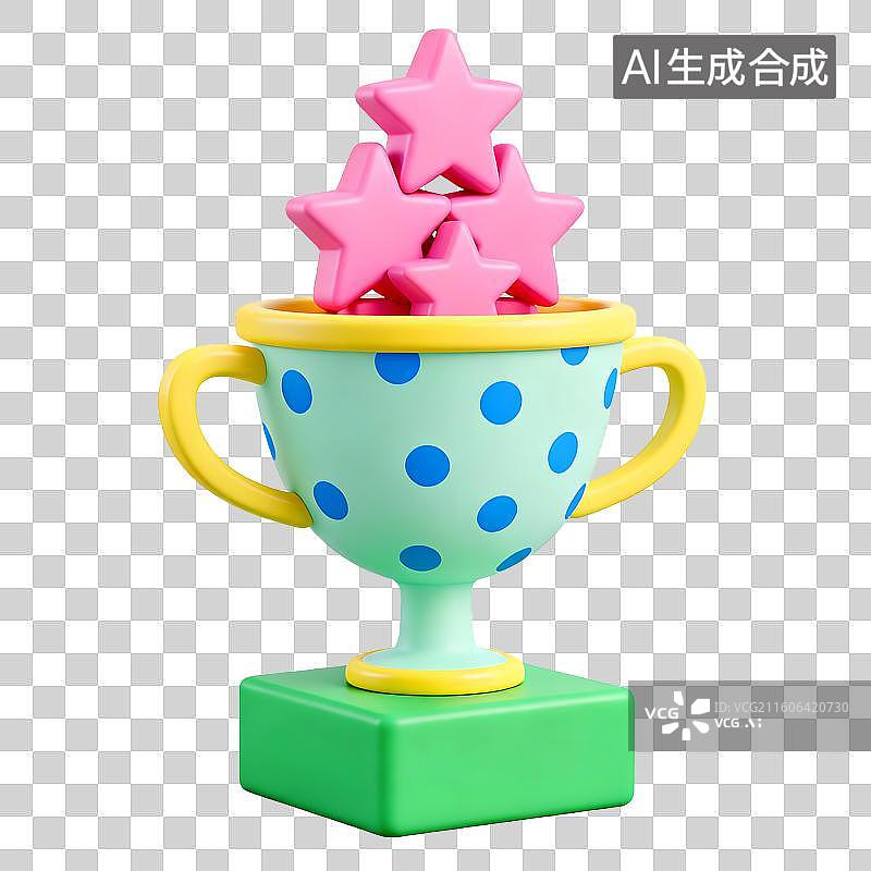【AI数字艺术】带有粉色星星的彩色奖杯图片素材