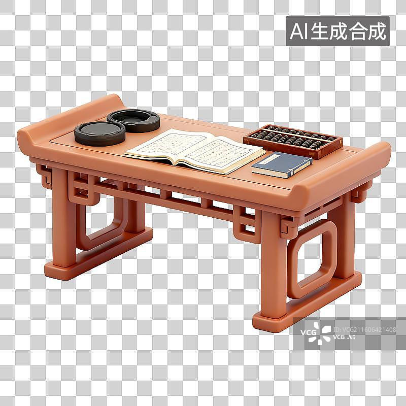 【AI数字艺术】传统中式书桌与学习用品图片素材
