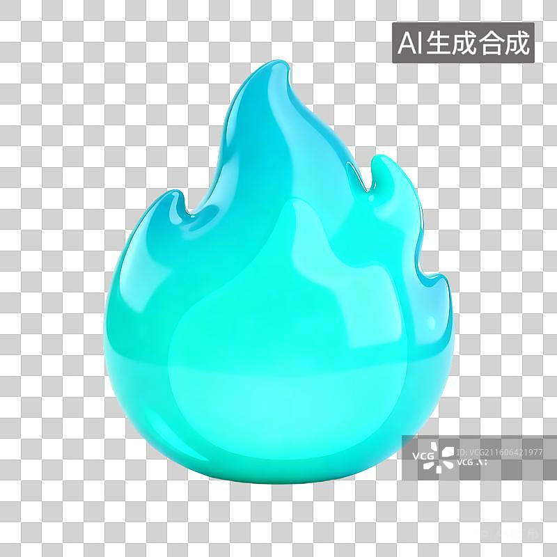 【AI数字艺术】明亮光滑的蓝绿色火焰形物体图片素材